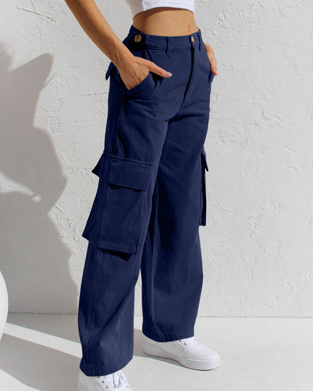 Flap Pocket Wide Leg Cargo Jeans - Blue