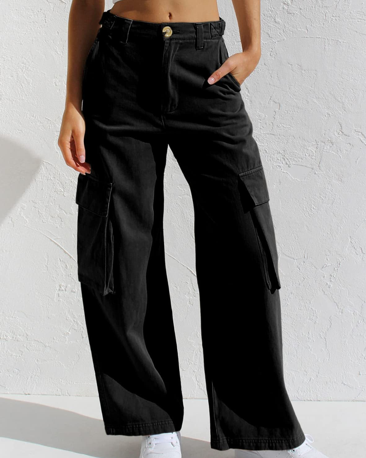 Flap Pocket Wide Leg Cargo Jeans - Green
