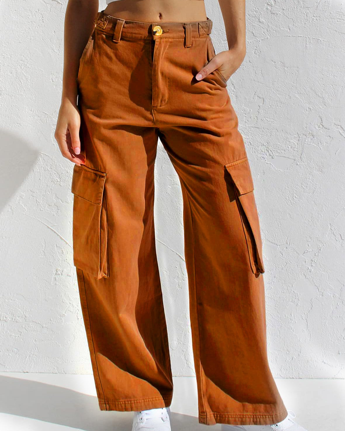 Flap Pocket Wide Leg Cargo Jeans - Orange