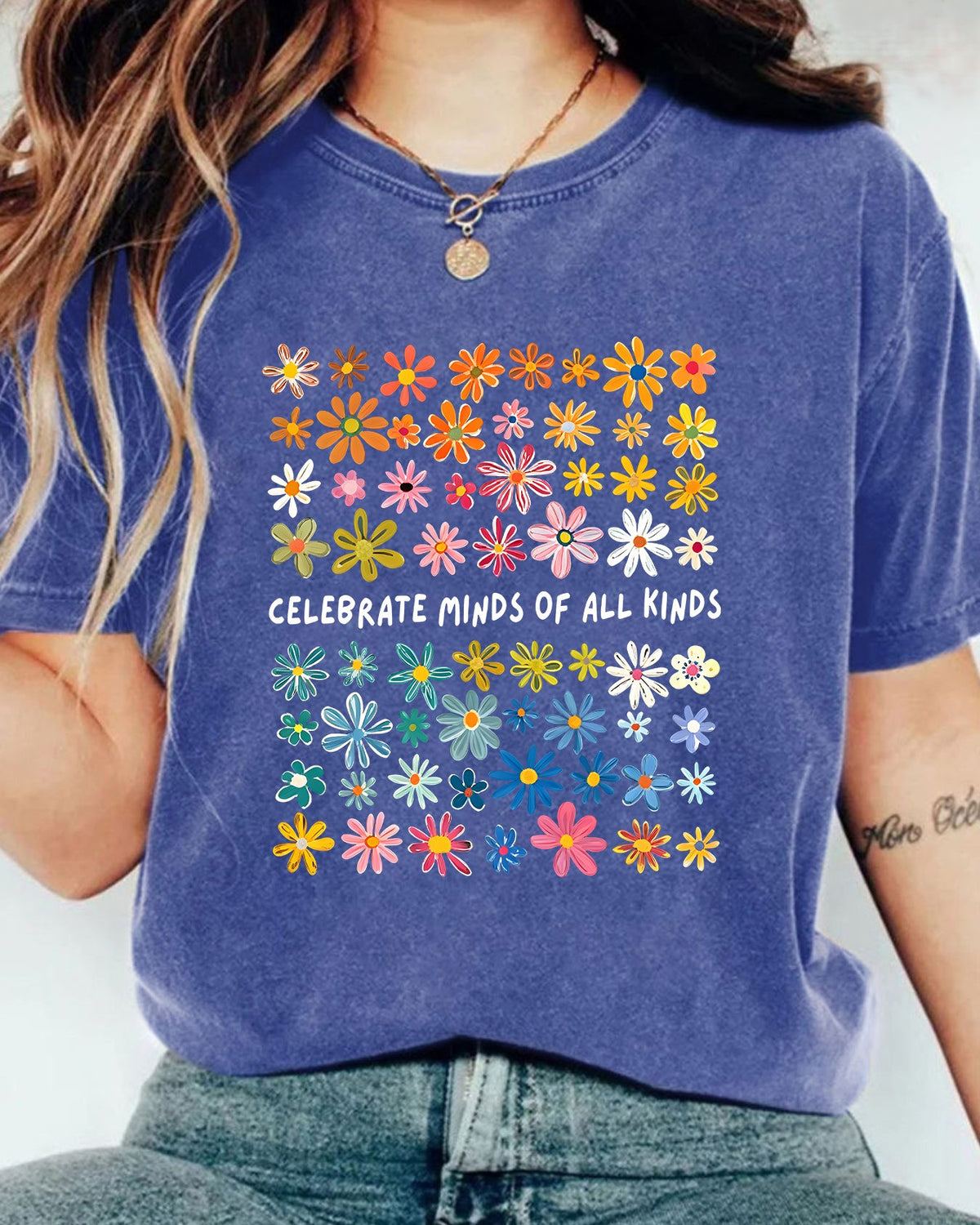 Ditsy Floral Grid Short Sleeve Tee - Blue