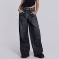 Wing Graphic Baggy Wide Leg Jeans - Black