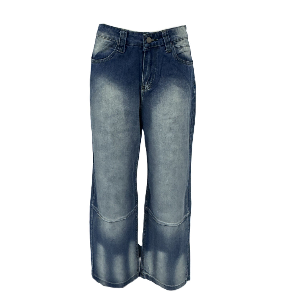 Wing Graphic Baggy Wide Leg Jeans - Blue