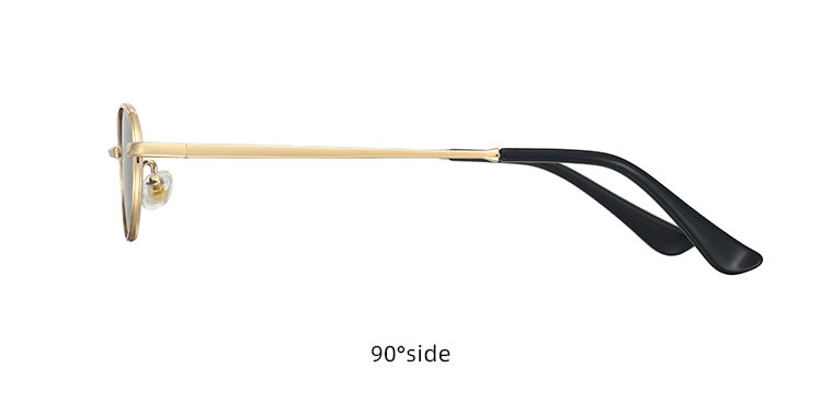 Oval Alloy Metal Frame Vintage Mini Sunglasses - Gold Black - 2