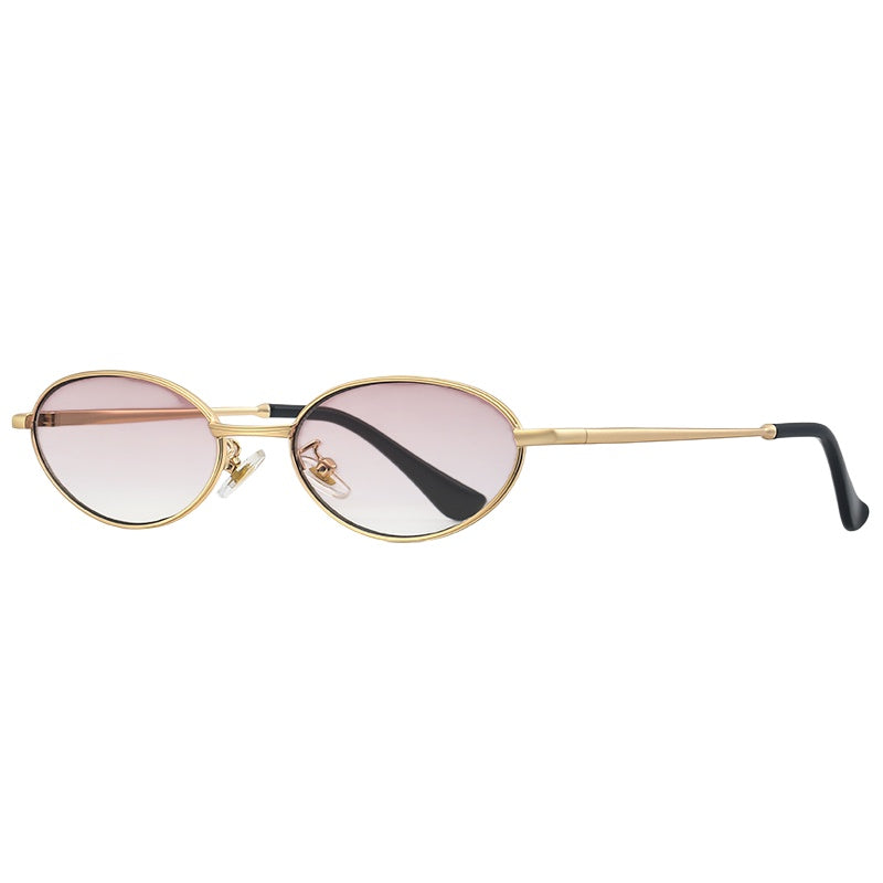 Oval Alloy Metal Frame Vintage Mini Sunglasses - Gold Rose