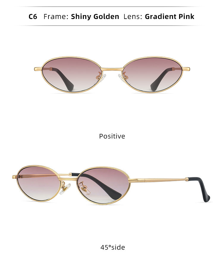 Oval Alloy Metal Frame Vintage Mini Sunglasses - Gold Rose - 2