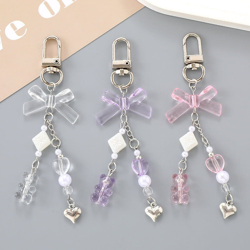 Sheer Bow Beaded Drop Keychain - view 1