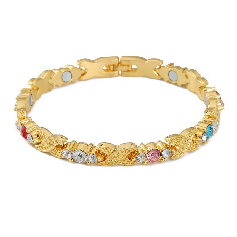 Rhinestone X Link Bangle Bracelet - Color_10