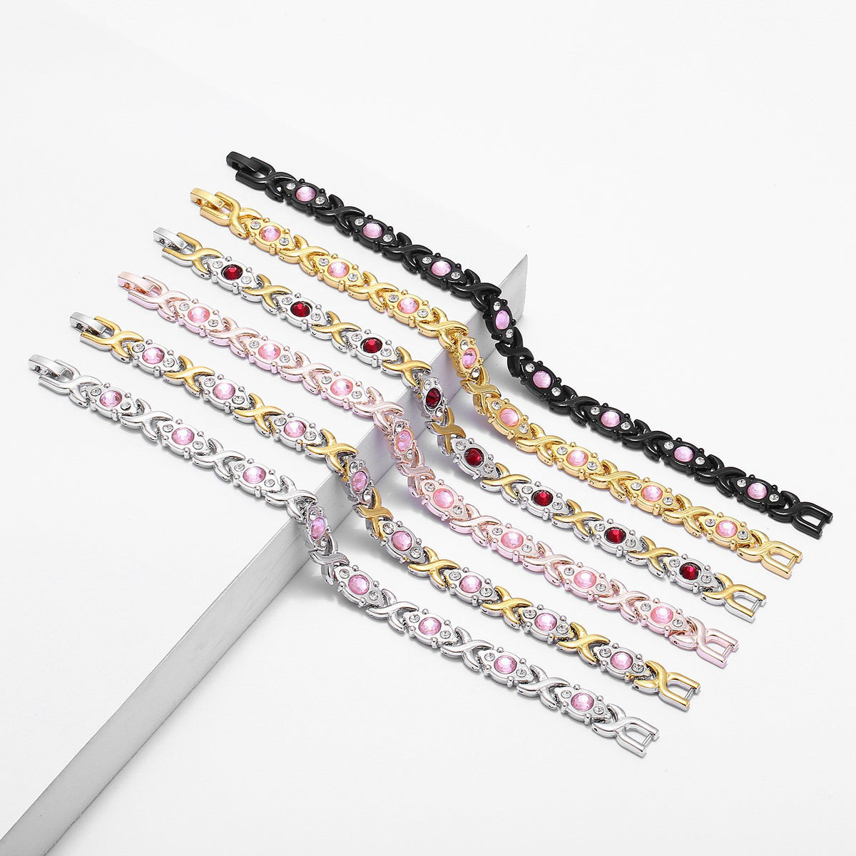 Rhinestone X Link Bangle Bracelet - view 3