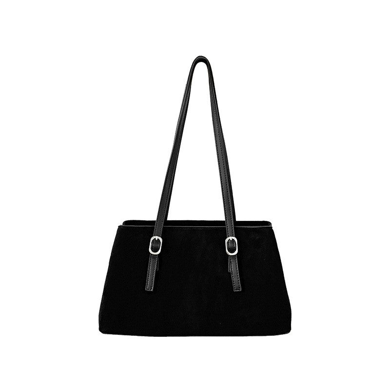 Faux Suede Buckle Strap Shoulder Tote