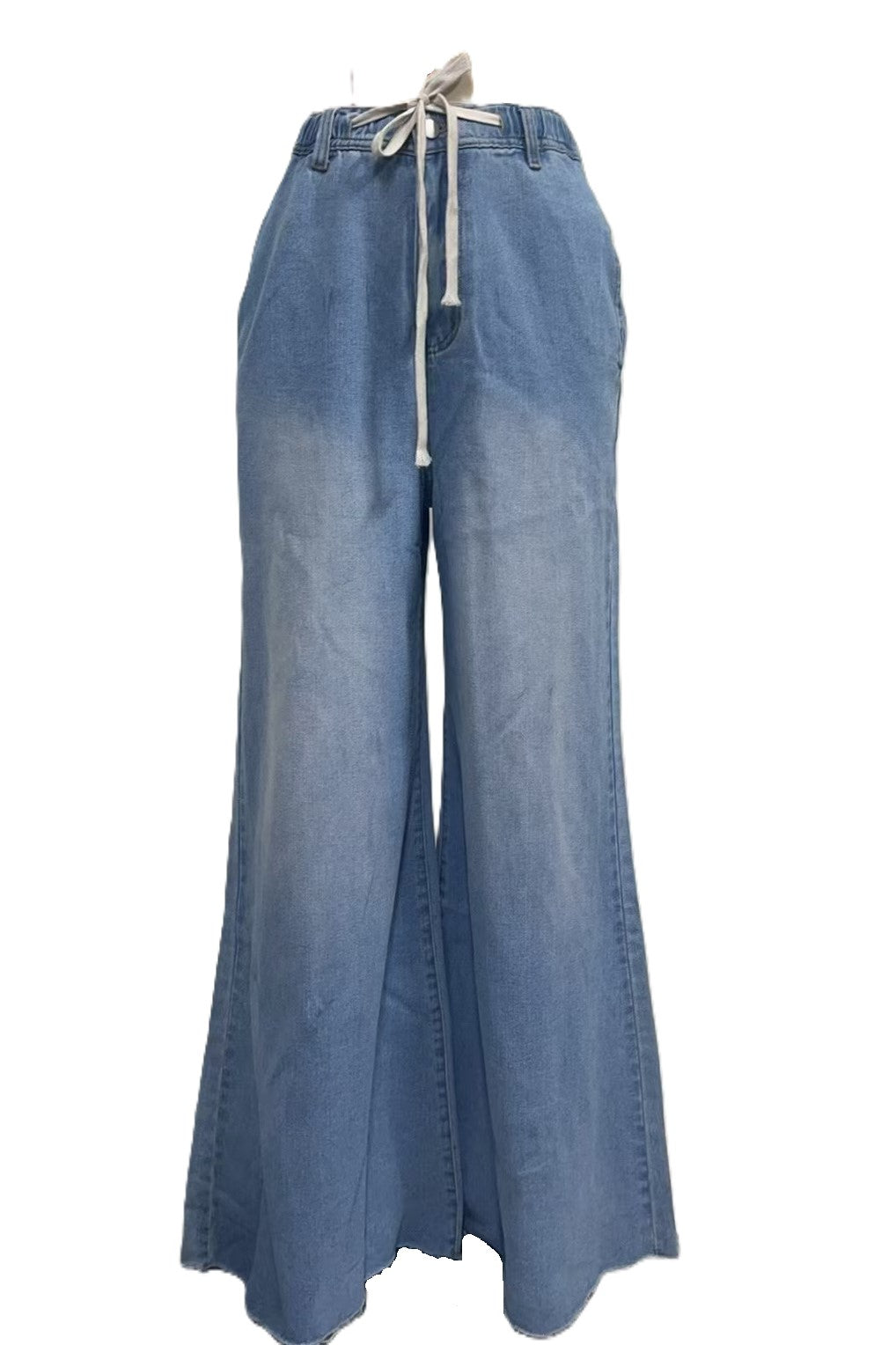 Slouchy Wide Leg Jeans With Tie Waist - Blue