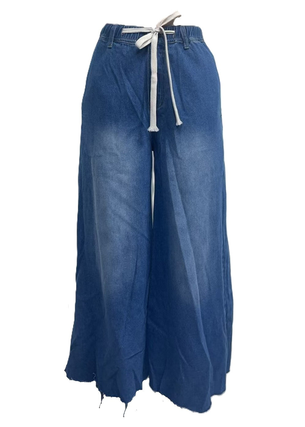 Slouchy Wide Leg Jeans With Tie Waist - DarkBlue - 2