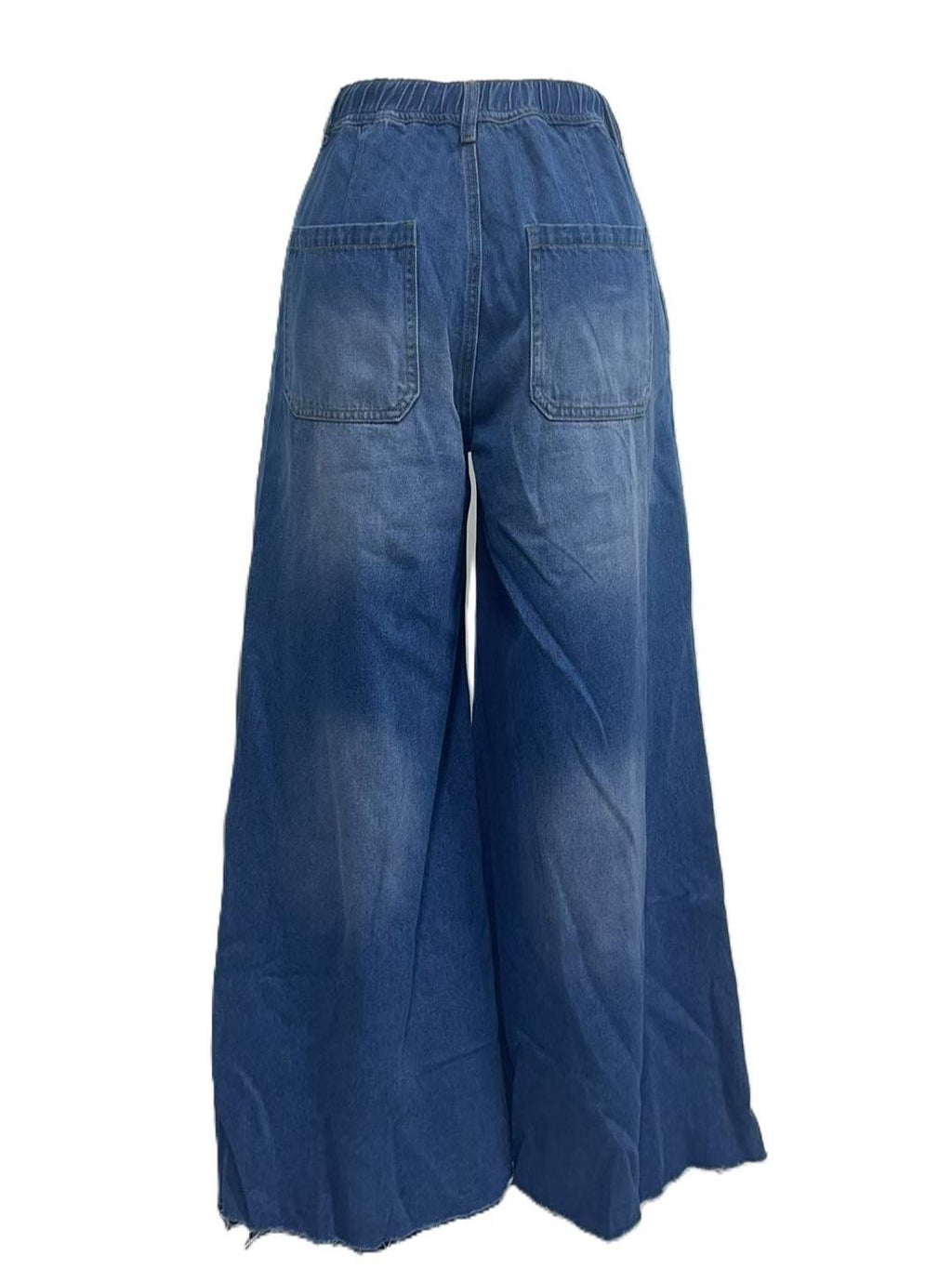 Slouchy Wide Leg Jeans With Tie Waist - DarkBlue - 3