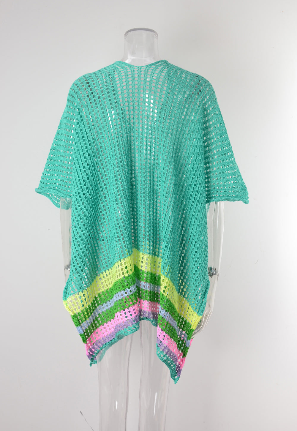 Rainbow Stripe Crochet Kaftan Cover Up - Green