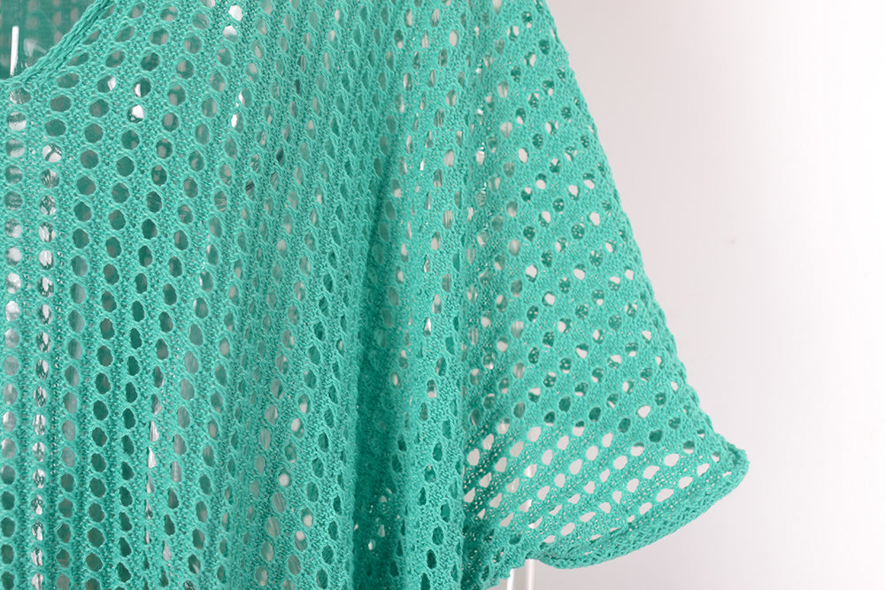 Rainbow Stripe Crochet Kaftan Cover Up - Green - 2