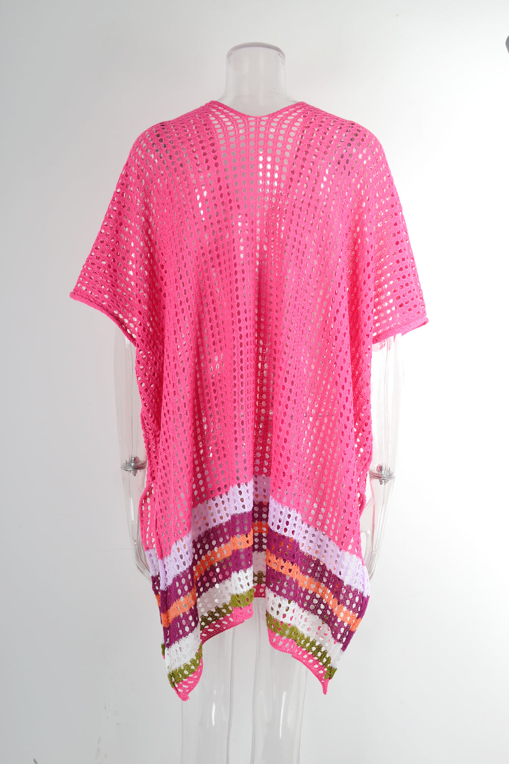 Rainbow Stripe Crochet Kaftan Cover Up - Red - 1