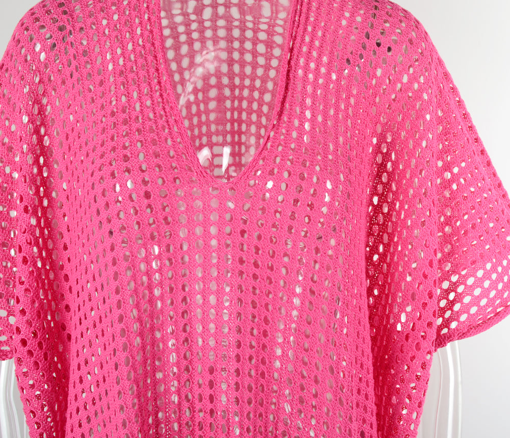 Rainbow Stripe Crochet Kaftan Cover Up - Red - 3