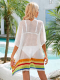 Rainbow Stripe Crochet Kaftan Cover Up - White