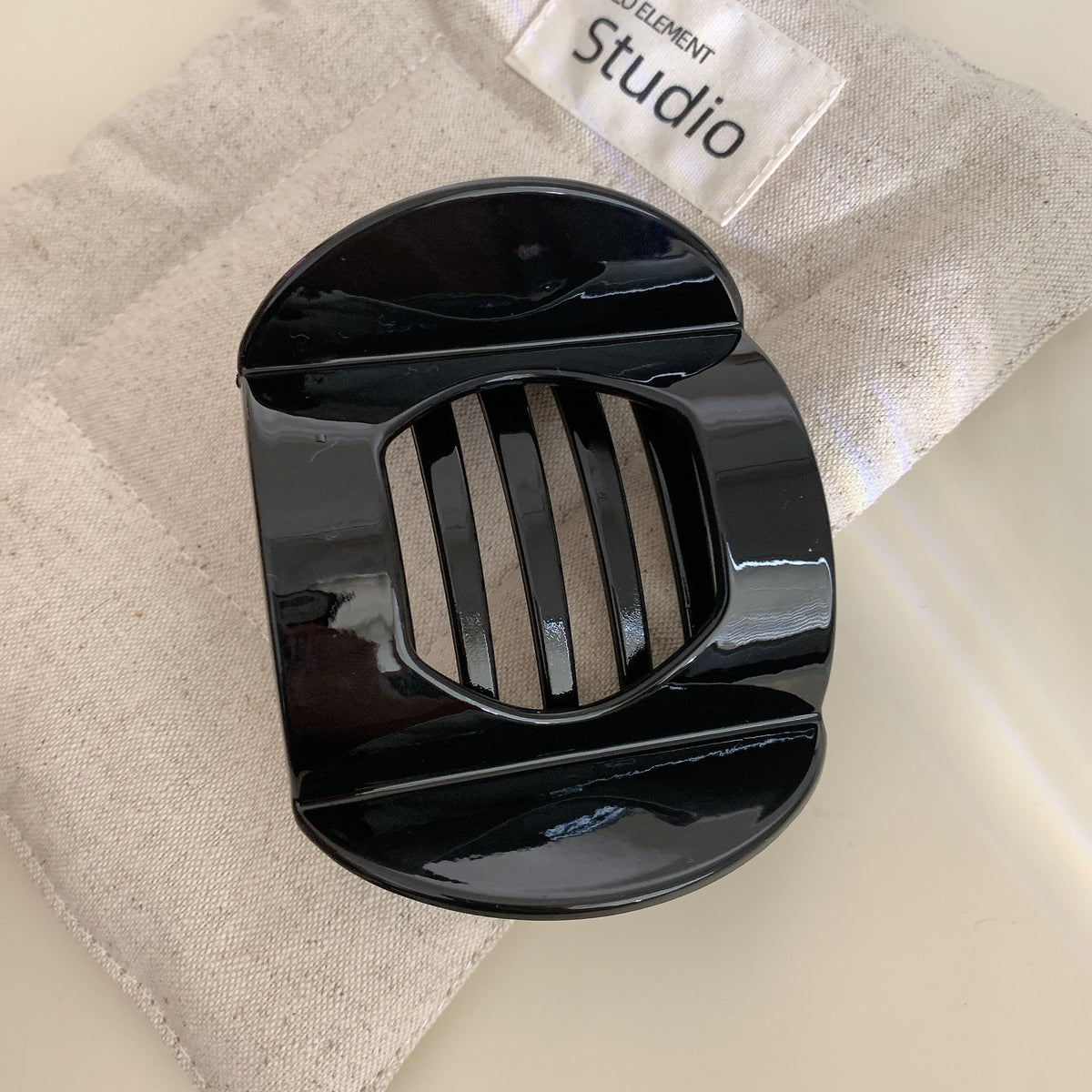 Rounded Square Glossy Hair Claw Clip - L_Black