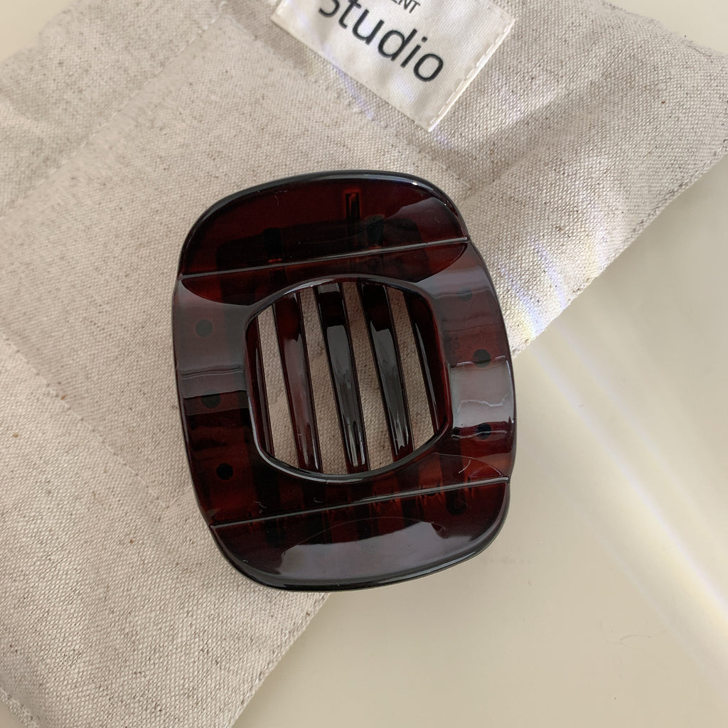 Rounded Square Glossy Hair Claw Clip - S_Brown