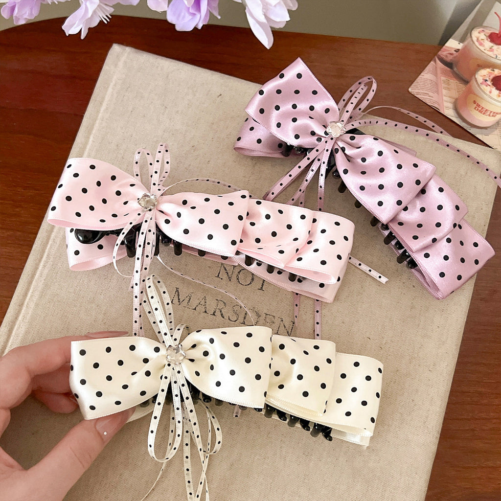 Dotted Ribbon Bow Banana Clip Barrette