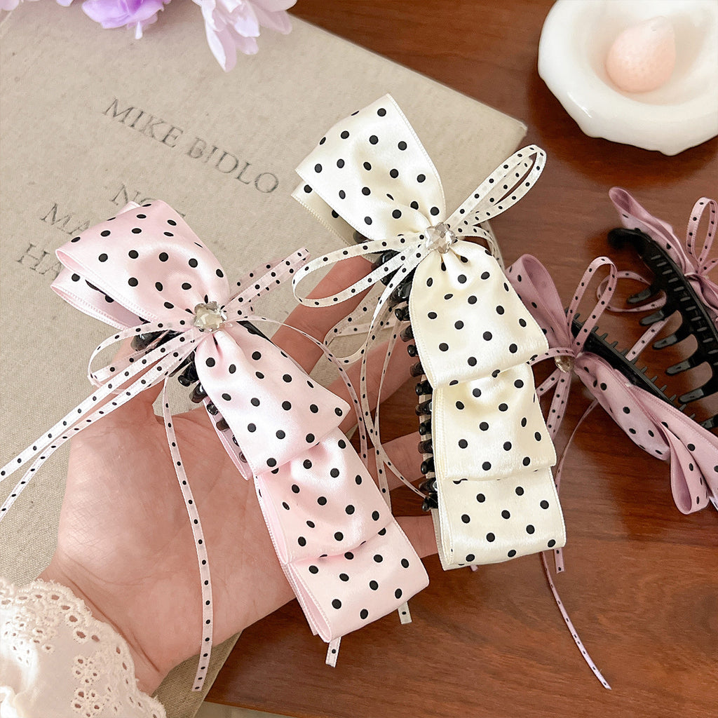 Dotted Ribbon Bow Banana Clip Barrette - view 1