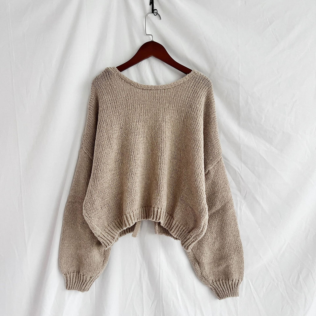 Tie Front Reversible Cropped Knit Cardigan - Khaki