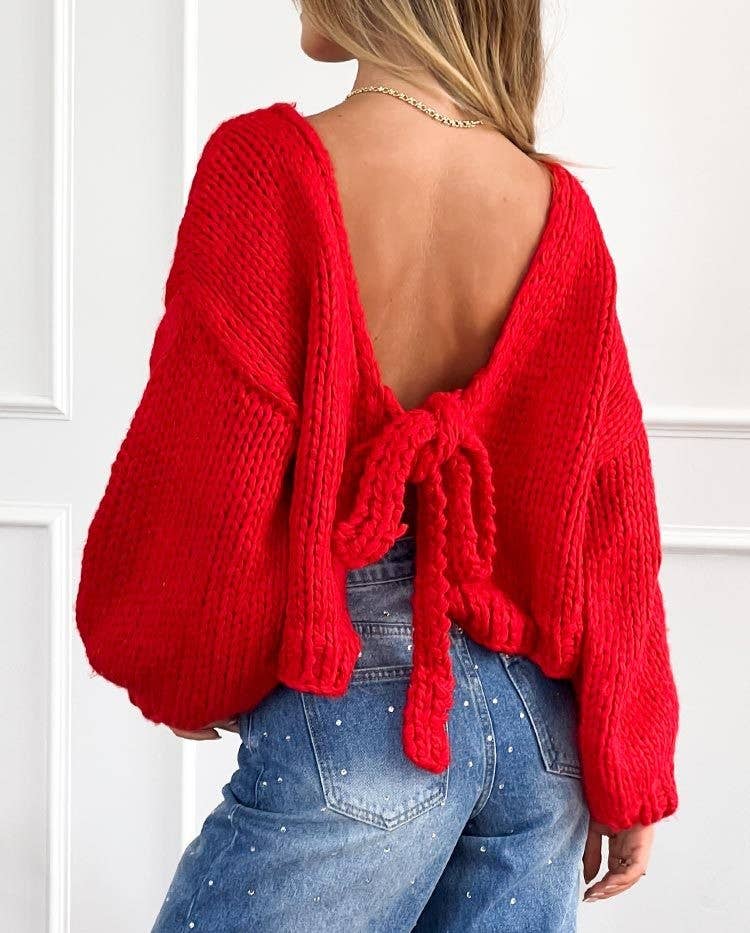 Tie Front Reversible Cropped Knit Cardigan