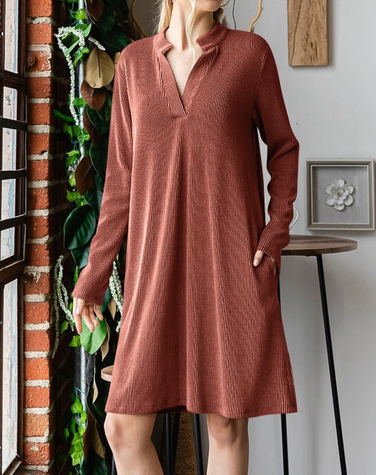 Split Neck Pocket Swing Dress