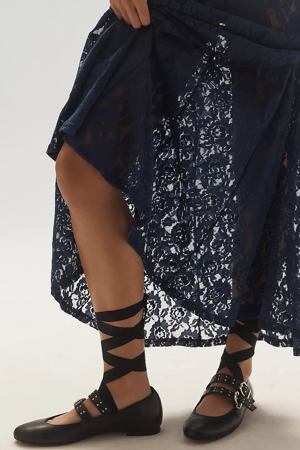 Semi Sheer Lace Godet Maxi Skirt - dark - 3