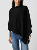 Asymmetric Knit Poncho Cape - Black