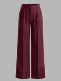 Pinstripe Wide Leg Tailored Office Pants - Red