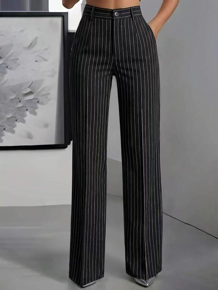 Pinstripe Wide Leg Tailored Office Pants - view 4