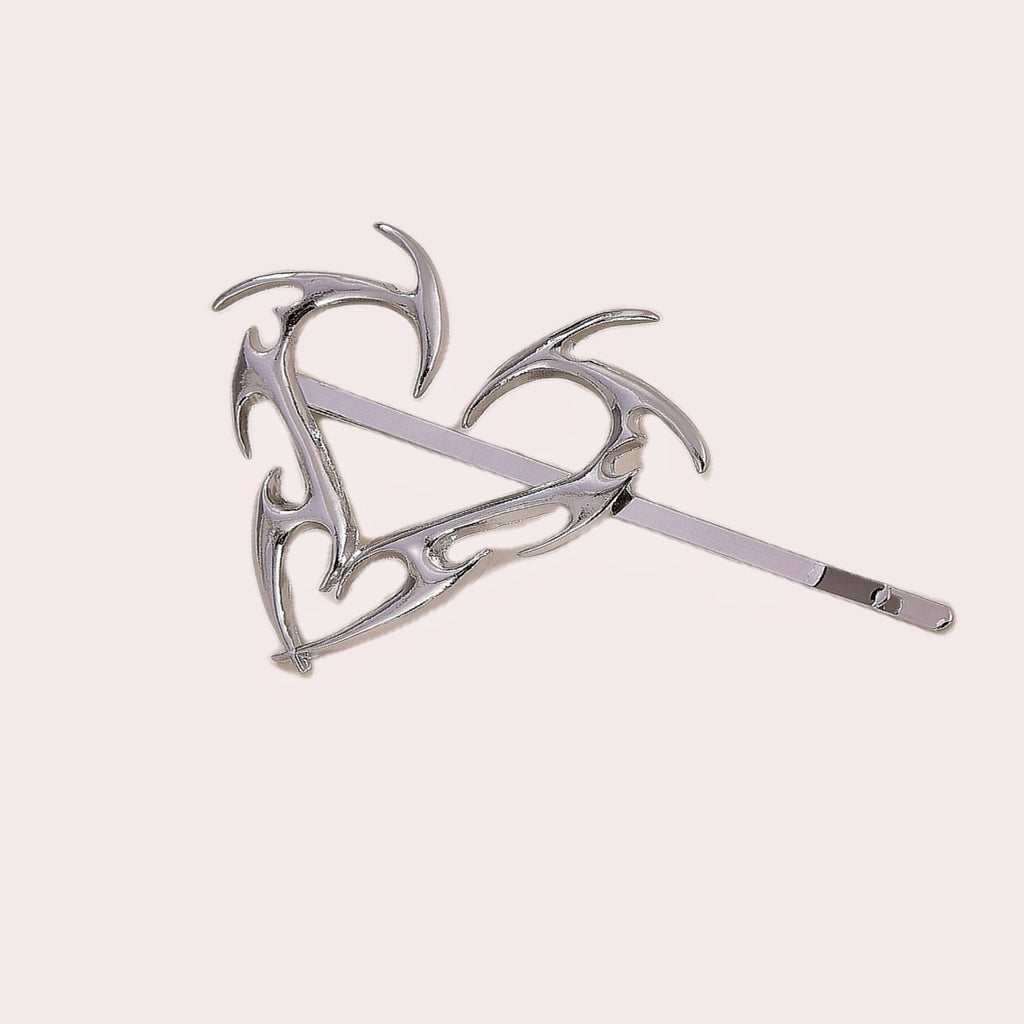 Flame Outline Heart Metal Hair Pin - Left_S