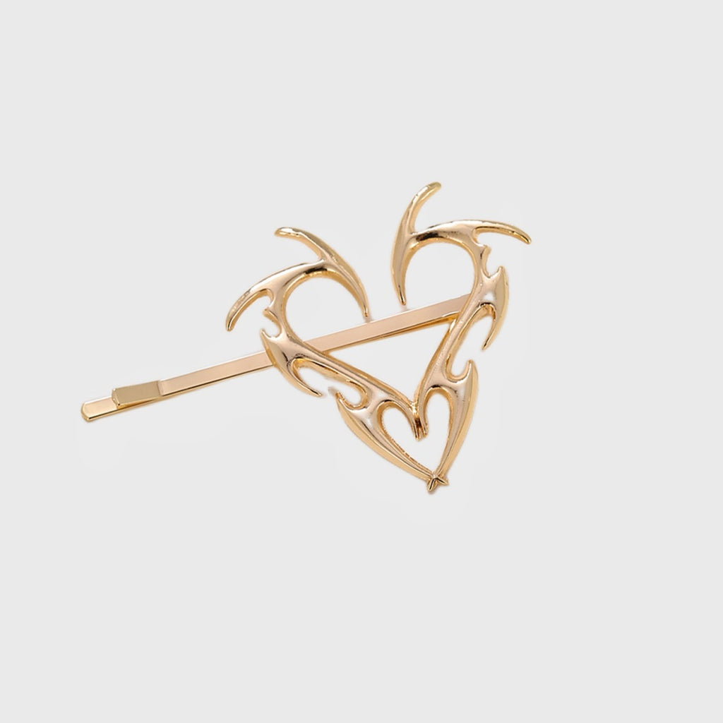 Flame Outline Heart Metal Hair Pin - Right_G
