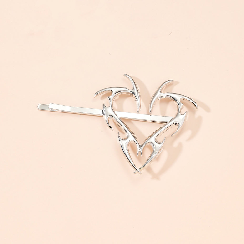 Flame Outline Heart Metal Hair Pin - Right_S