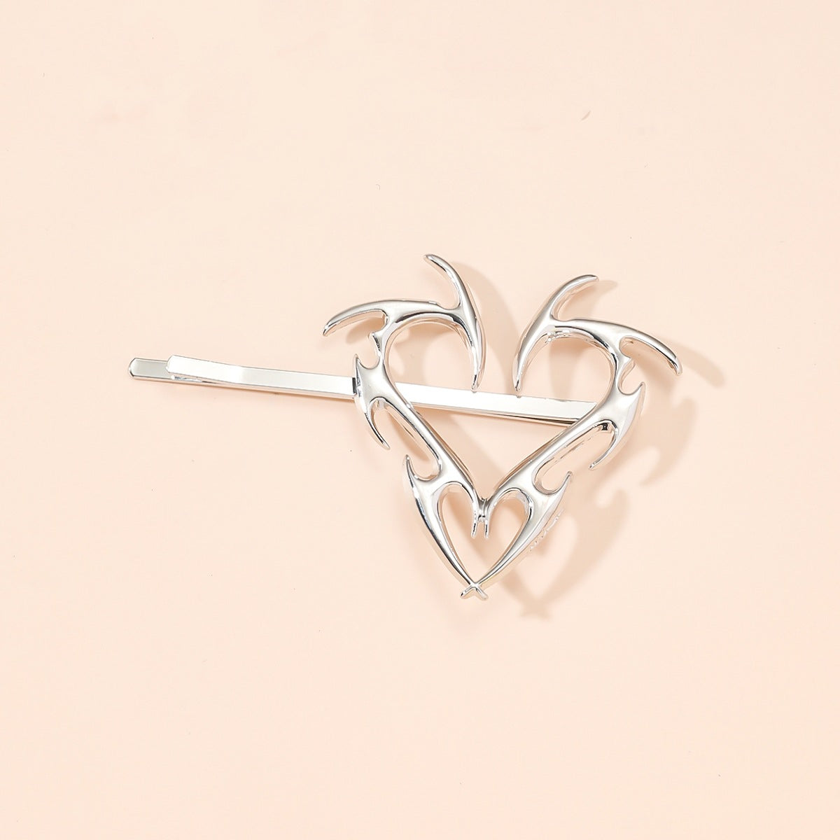 Flame Outline Heart Metal Hair Pin - Right_S
