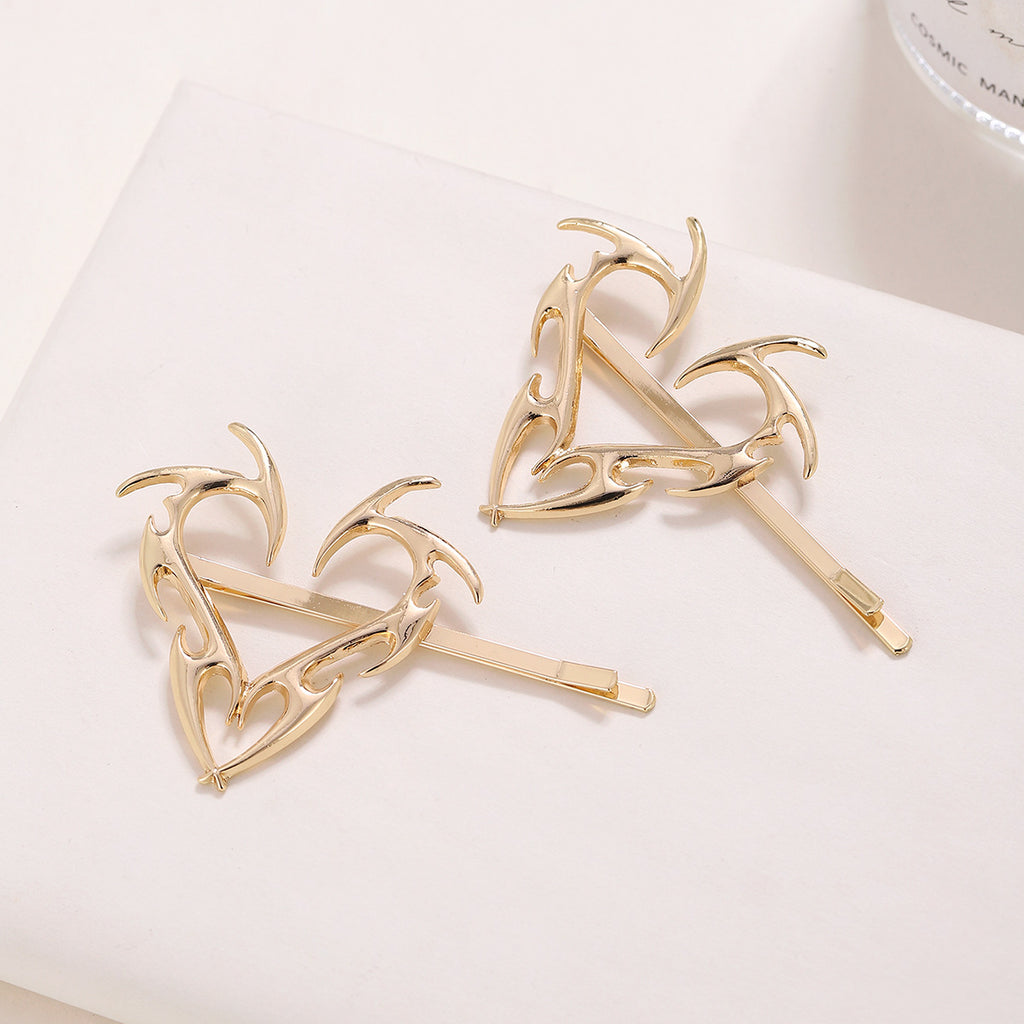 Flame Outline Heart Metal Hair Pin