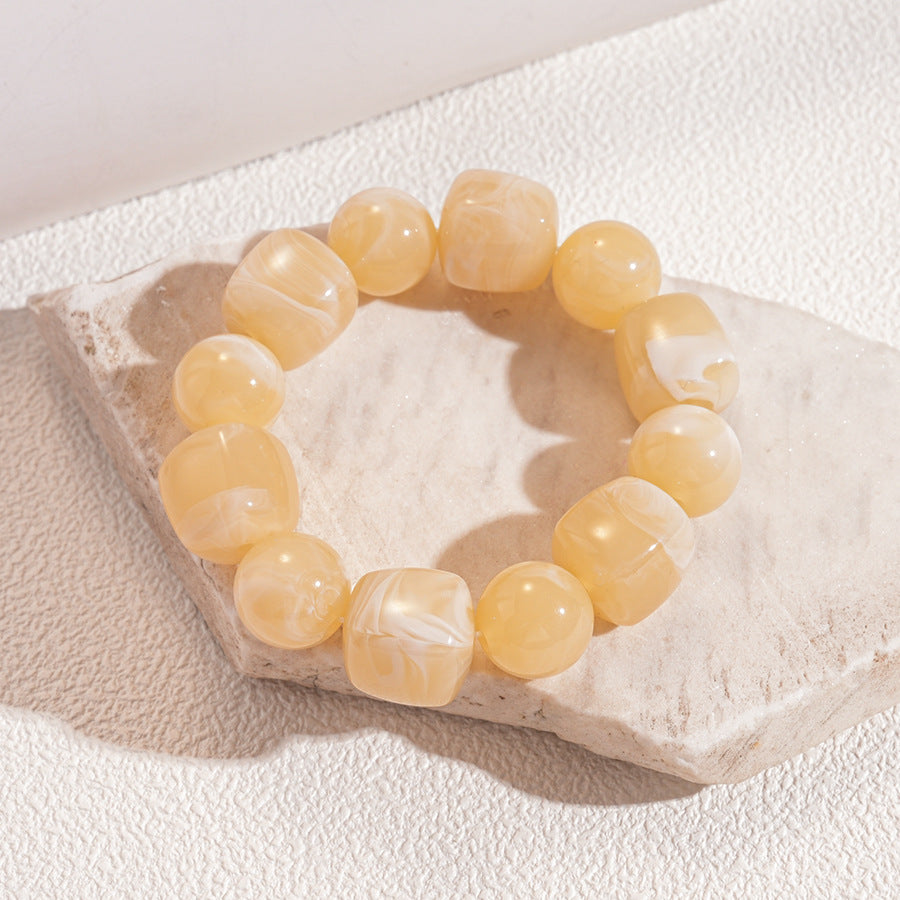 Chunky Marbled Beaded Bracelet With Retro Cube Beads - White
