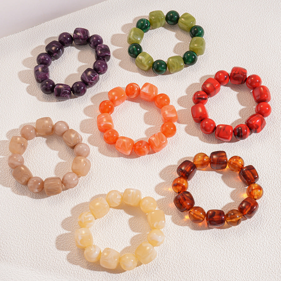 Chunky Marbled Beaded Bracelet With Retro Cube Beads