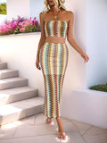 Crochet Knit Bandeau And Maxi Skirt Set - Yellow