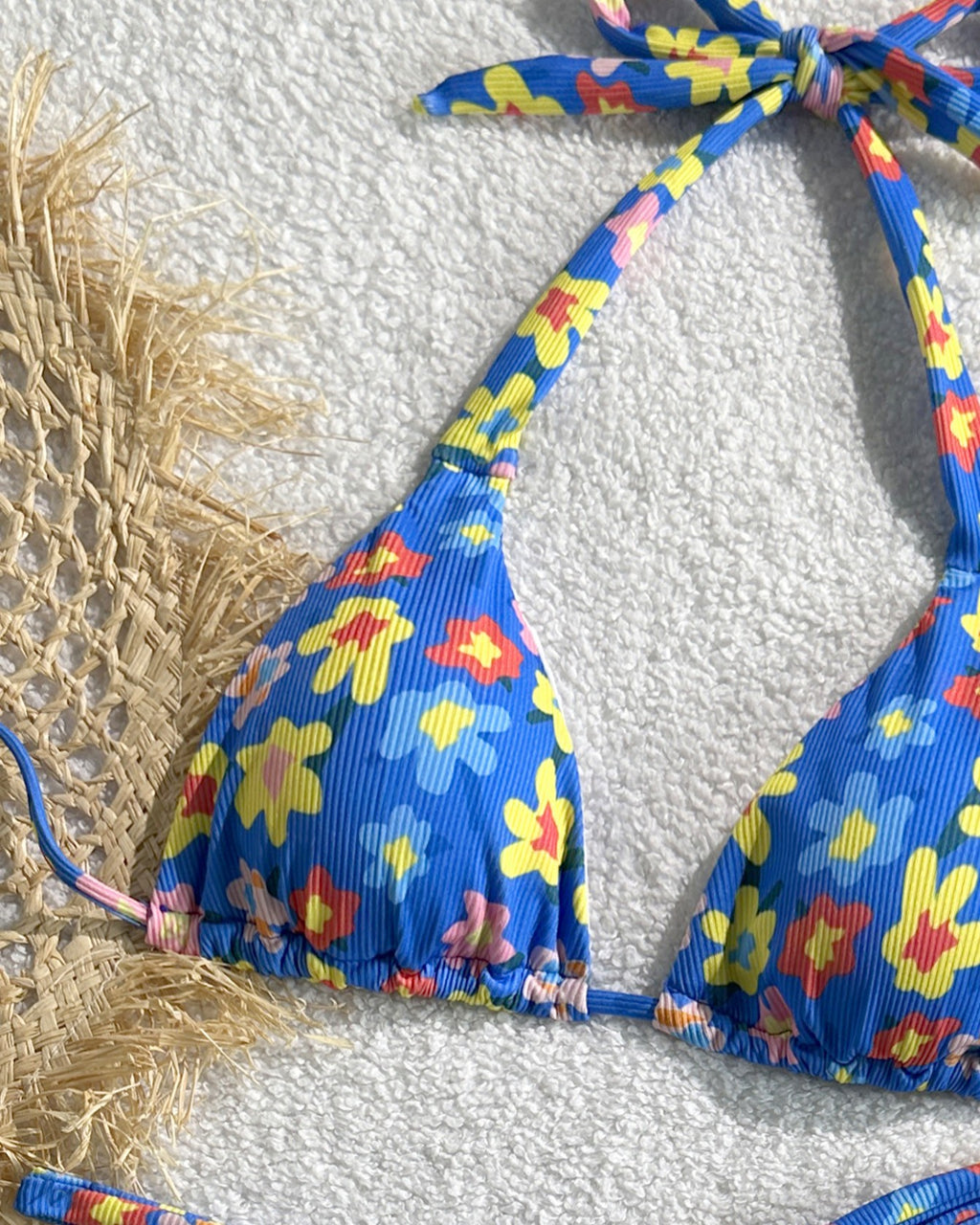 Daisy Print Halter String Bikini Set - Blue - 1