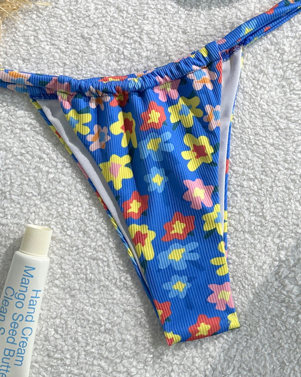 Daisy Print Halter String Bikini Set - Blue - 2