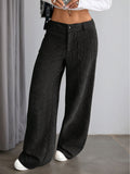 Patch Pocket Corduroy Wide Leg Trousers - Black