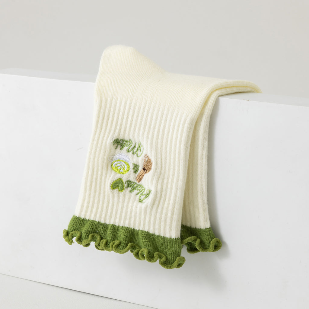Matcha Ruffle Cuff Grip Crew Socks - Matcha - 1
