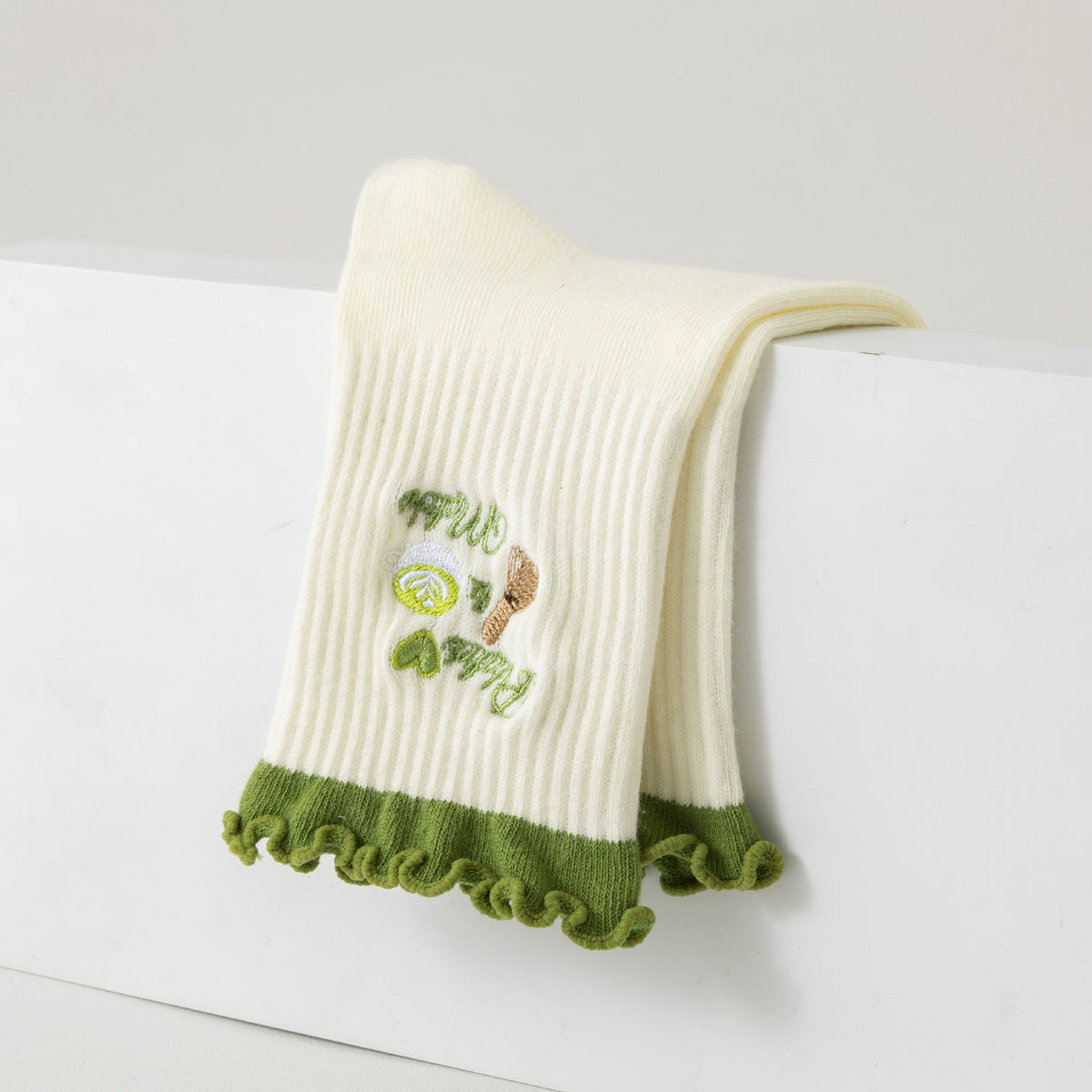 Matcha Ruffle Cuff Grip Crew Socks - Matcha - 1