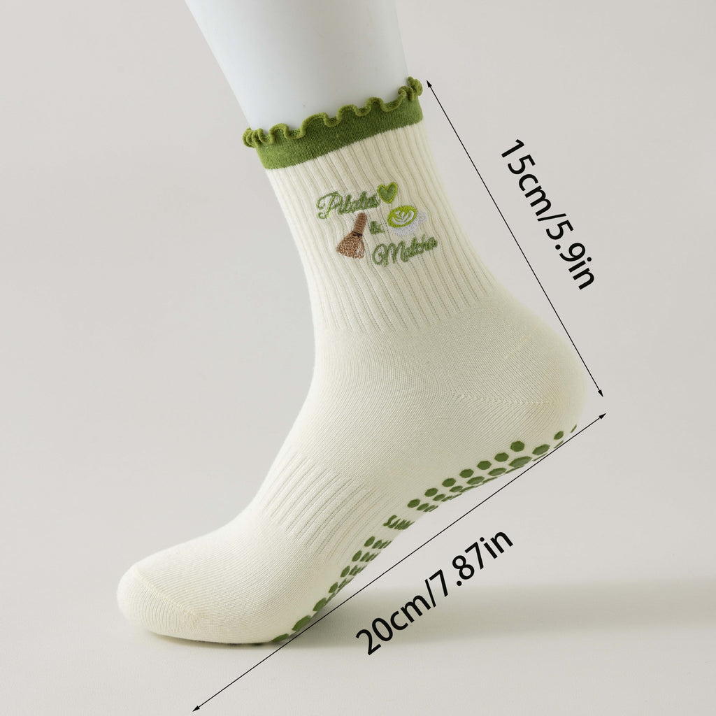 Matcha Ruffle Cuff Grip Crew Socks - Matcha - 3