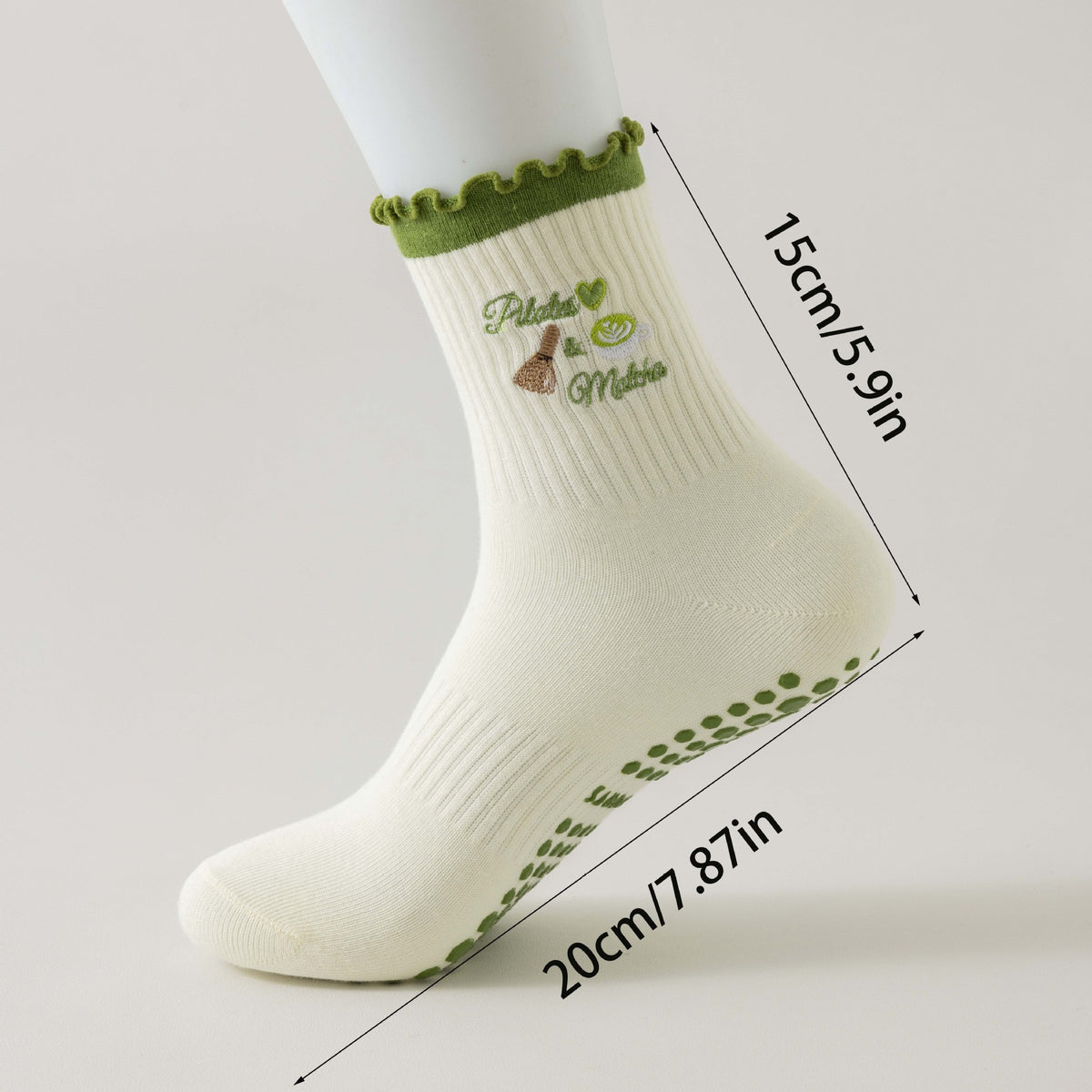 Matcha Ruffle Cuff Grip Crew Socks - Matcha - 3