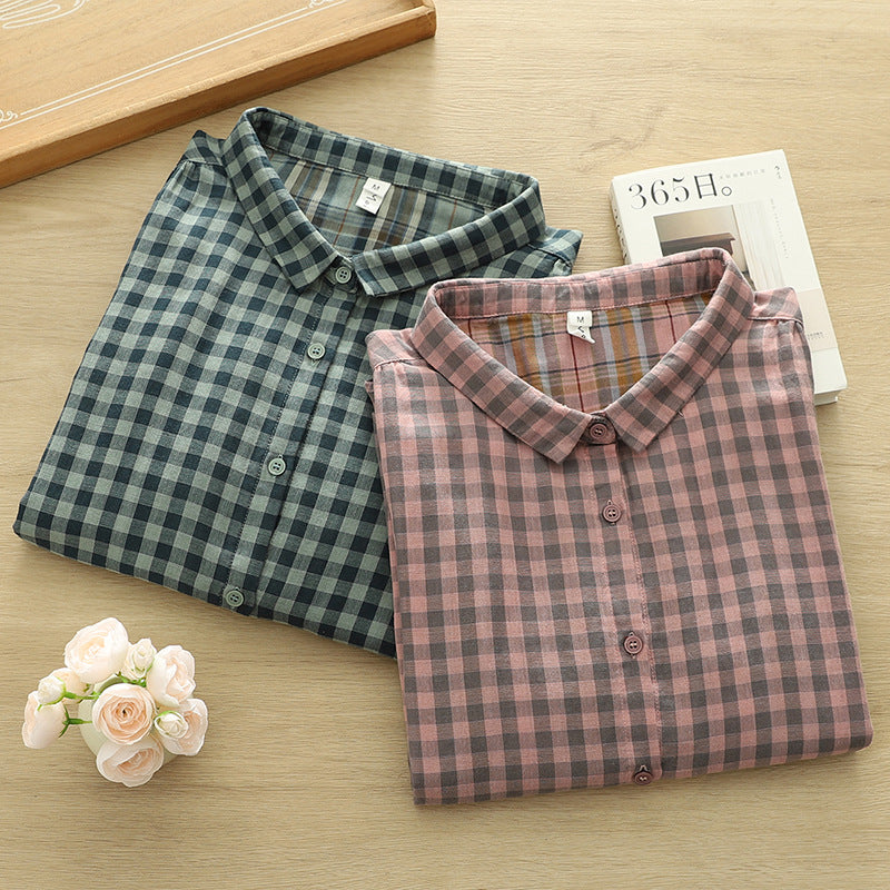 Soft Gingham Cotton Shirt With Puff Sleeves - Pink - 10