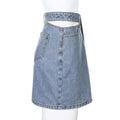 Cut Out Waist High Rise Denim Mini Skirt - Blue
