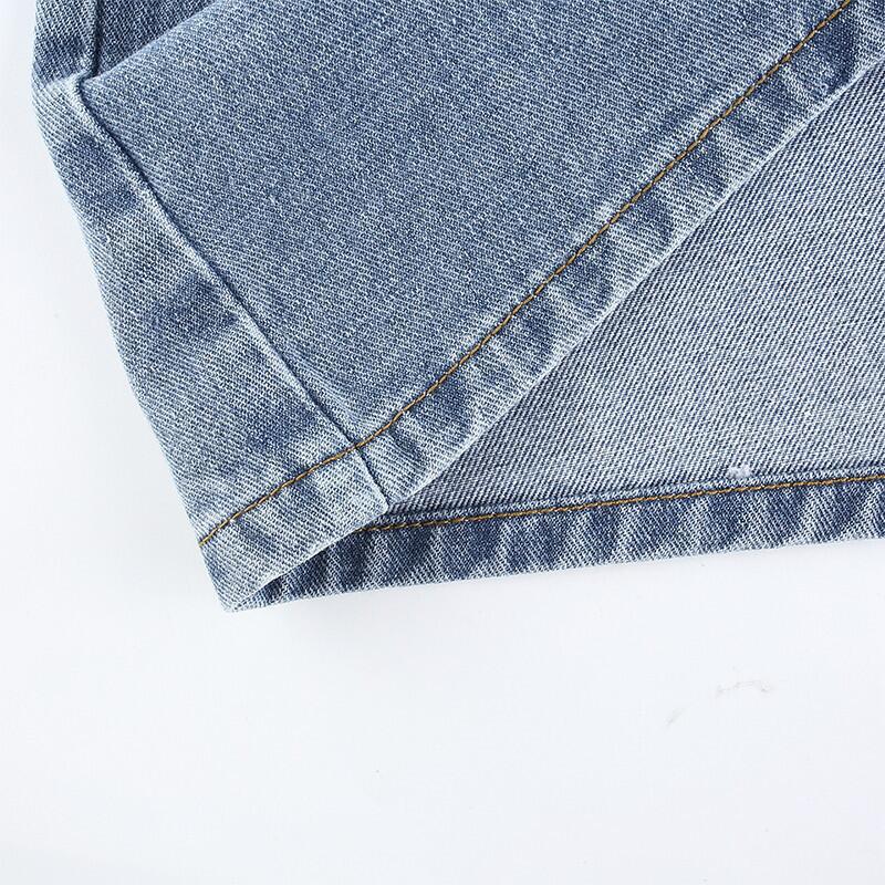 Cut Out Waist High Rise Denim Mini Skirt - Blue - 6